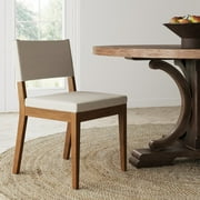 Nathan James Linus Modern Upholstered Dining Chair with Solid Rubberwood Legs in a Wire-Brushed Brown Finish, Light Gray/Dark Brown